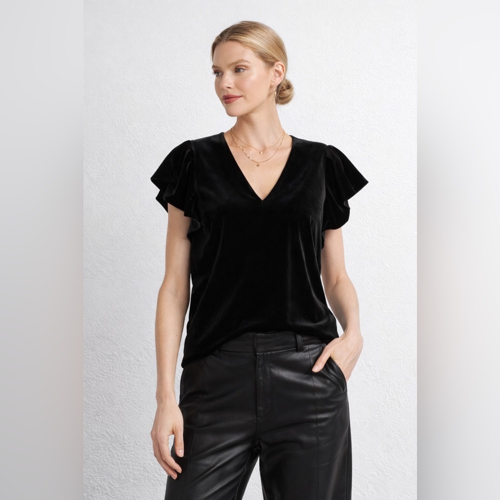 Draper James Black Velvet Flutter Sleeve Top Holiday sz 14